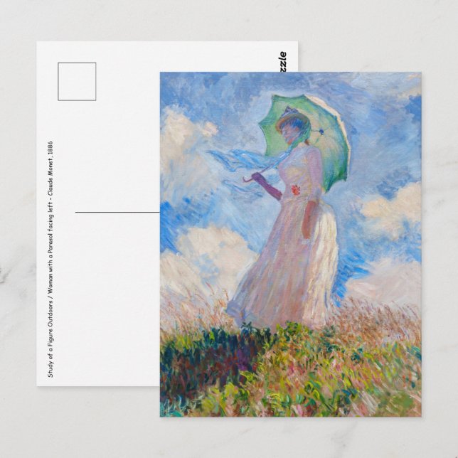 Postal Claude Monet - Mujer con Parasol a la izquierda (Anverso / Reverso)