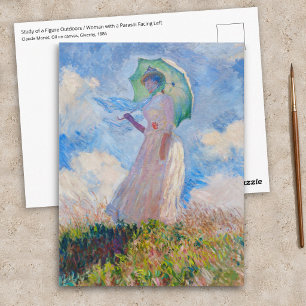 Postal Claude Monet - Mujer con un parasol frente a la iz