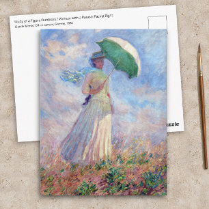 Postal Claude Monet - Mujer con un parasol mirando a la d