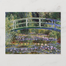 Postal Claude Monet, nenúfares, puente japonés, jardín,