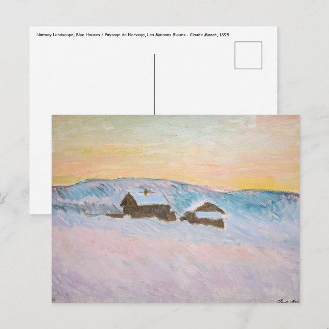 Postal Claude Monet - Paisaje de Noruega, Casas Azules (Anverso / Reverso)