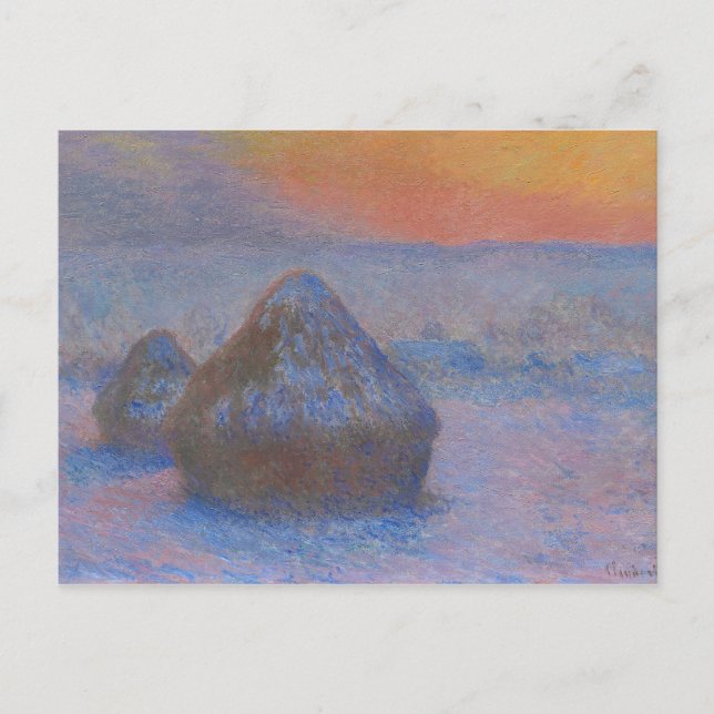 Postal Claude Monet - Pilas de trigo - atardecer, nieve (Anverso)