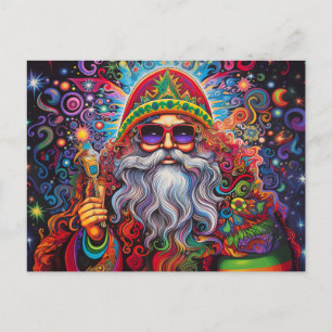 Postal Claus Santa Colorido Arte Hippy 