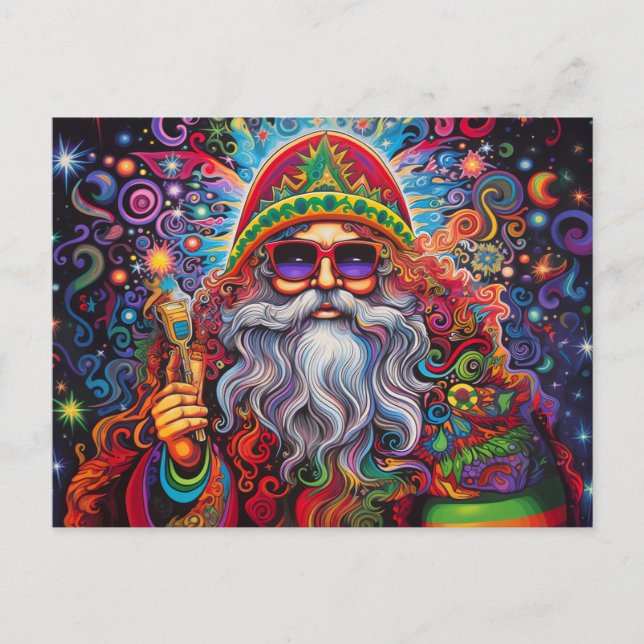 Postal Claus Santa Colorido Arte Hippy  (Anverso)