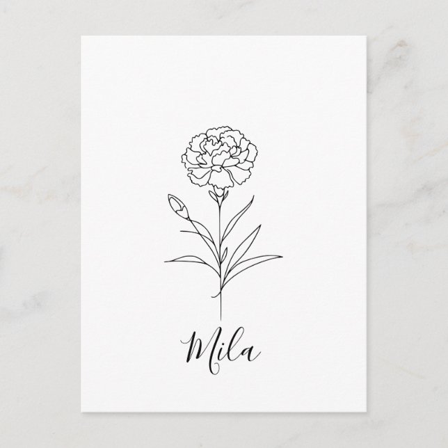 Postal Clavel de Enero Personalizado Flor de Nacimiento (Anverso)