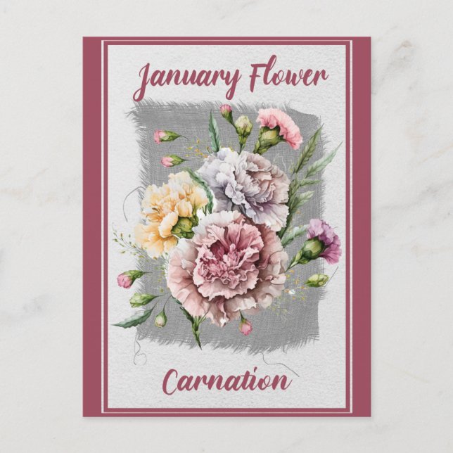 Postal Clavel Floral Flor de Enero Antiguo (Anverso)