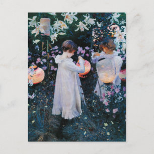 Postal Clavel, Lirio, Lirio, Rosa de John Singer Sargent