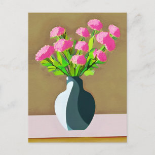 Postal Claveles rosados en un jarrón arte moderno