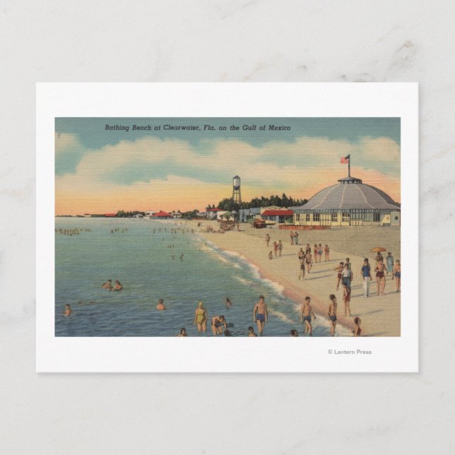 Postal Clearwater, FL - Swimers & Sunbathers on Beach (Anverso)