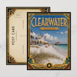 Postal Clearwater Florida Arte Deco Vintage Edad Dorada