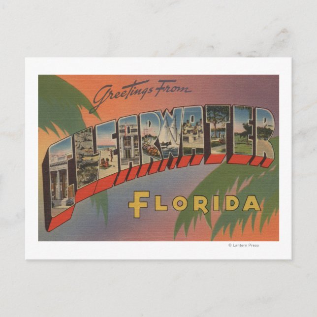 Postal Clearwater, Florida - Escenas de letras grandes (Anverso)