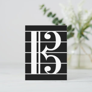 Postal Clef de Alto en Blanco sobre Negro C-Clave Música 