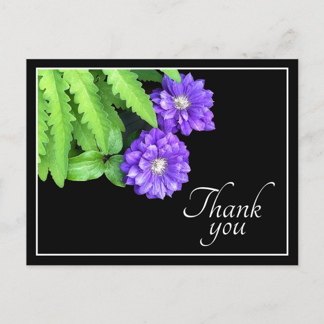 Postal Clemátide Morada Y Follaje Verde Gracias (Anverso)