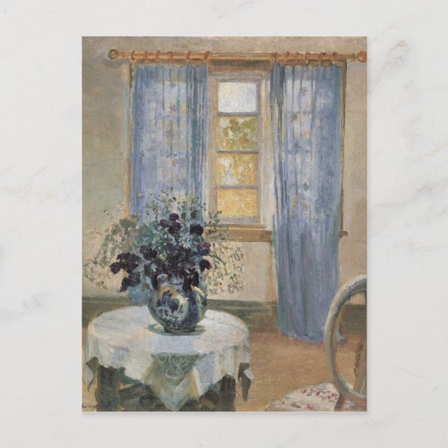 Postal Clematis azules de Anna Ancher en el estudio del a (Anverso)