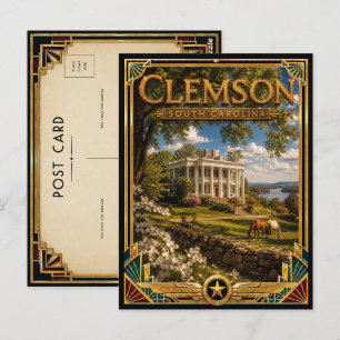 Postal Clemson Carolina del Sur Arte Deco Vintage Edad de