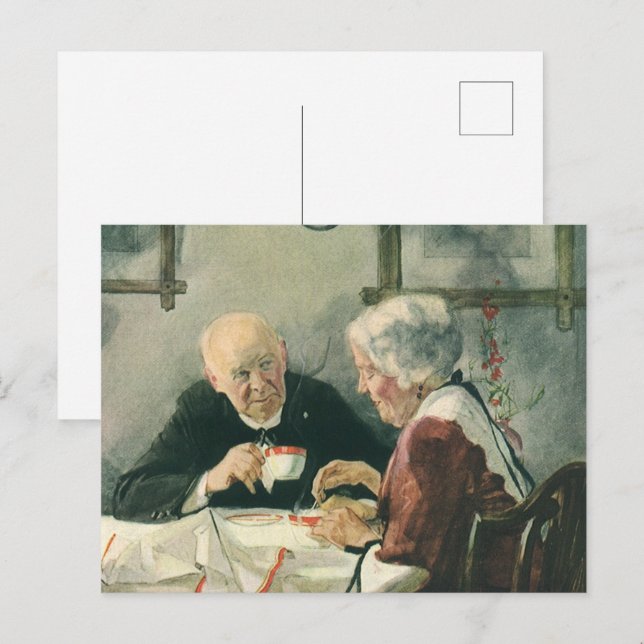 Postal Clérigos, café o té de época con sacerdote (Anverso / Reverso)