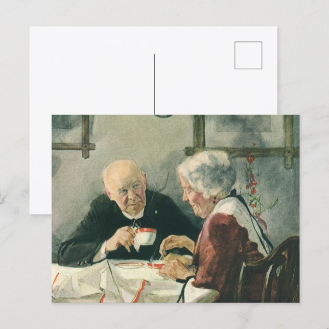 Postal Clero Antiguo, Café o Té con un Sacerdote (Anverso / Reverso)