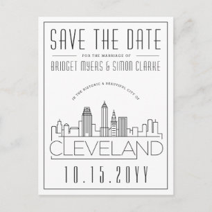 Postal Cleveland Boda   Estilizado Skyline Guardar la fec