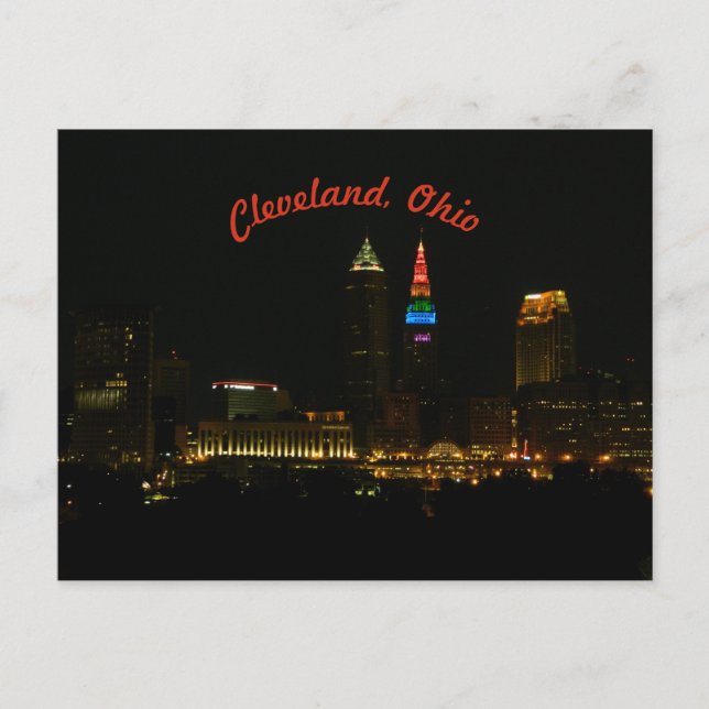 Postal Cleveland con luces de arco iris (Anverso)