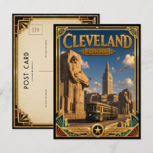 Postal Cleveland Ohio Arte Deco Antiguo Edad Dorada