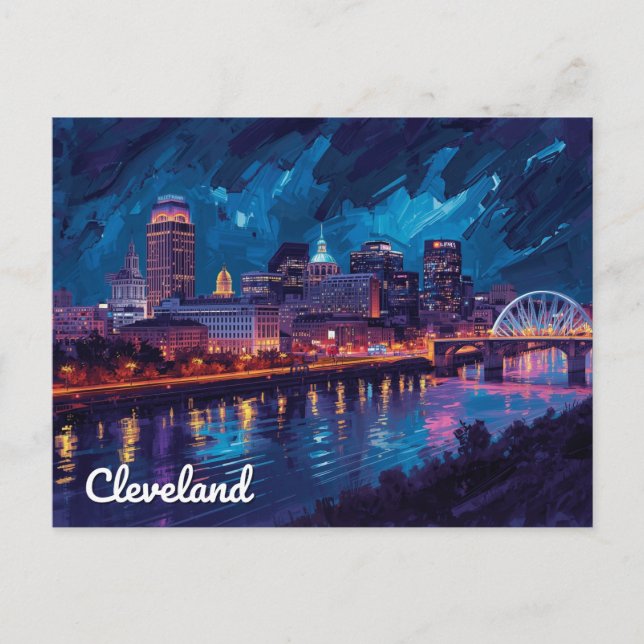 Postal Cleveland Ohio Night River Art (Anverso)