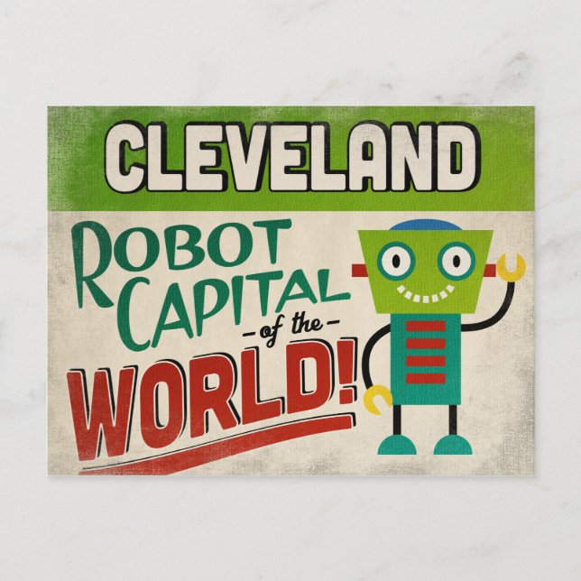 Postal Cleveland Ohio Robot - Vintage divertida (Anverso)