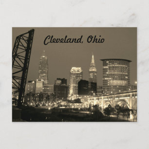 Postal Cleveland Ohio Silueta Nocturna Sepia
