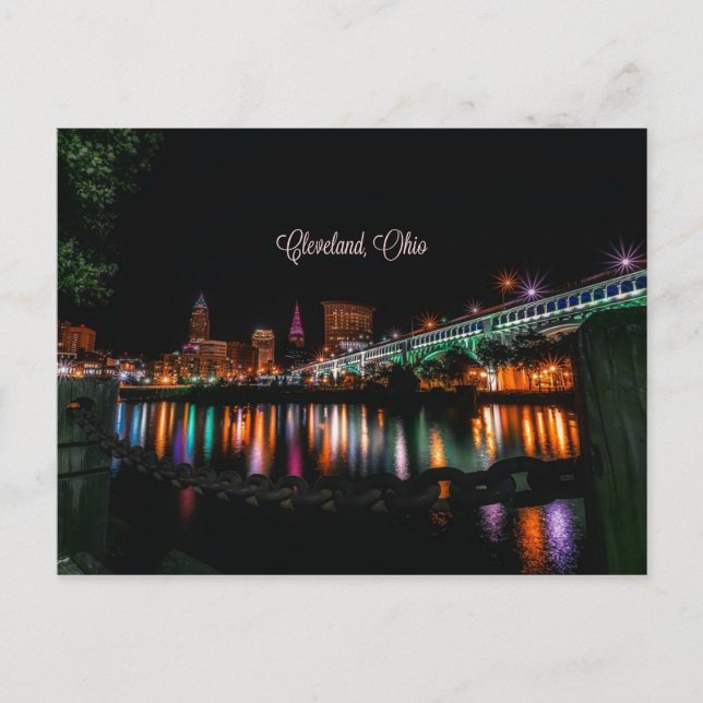 Postal Cleveland, paisaje urbano de Ohio, etiquetado (Anverso)