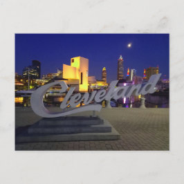 Postal Cleveland script sign at night