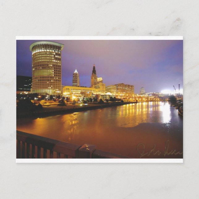 Postal Cleveland Skyline de noche (Anverso)
