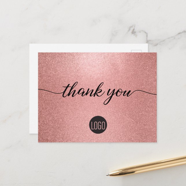Postal Cliente de pequeña empresa con brillo de oro rosa (Anverso/Reverso In Situ)