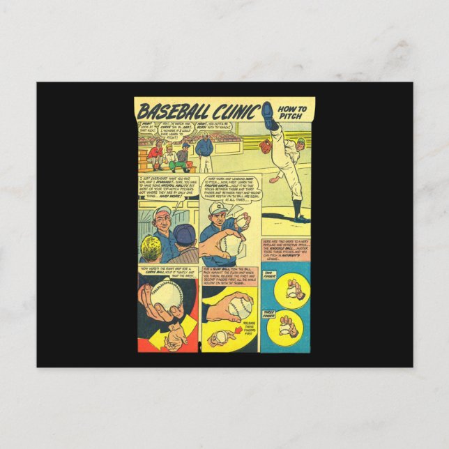 Postal Clínica De Béisbol Comic Book How Pitch (Anverso)