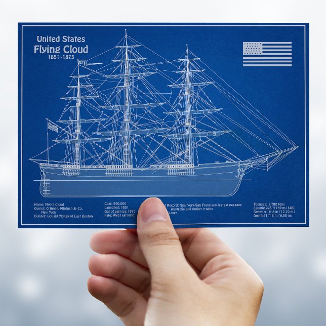 Postal Clipper Ship Flying Cloud - Blueprint ABD (Clipper Ship Flying Cloud - Blueprint ABD. Postcard)