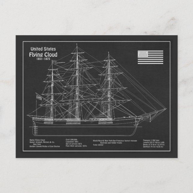Postal Clipper Ship Flying Cloud - Blueprint PD (Anverso)