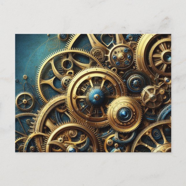 Postal Clockwork Gold y Verde azulado (Anverso)