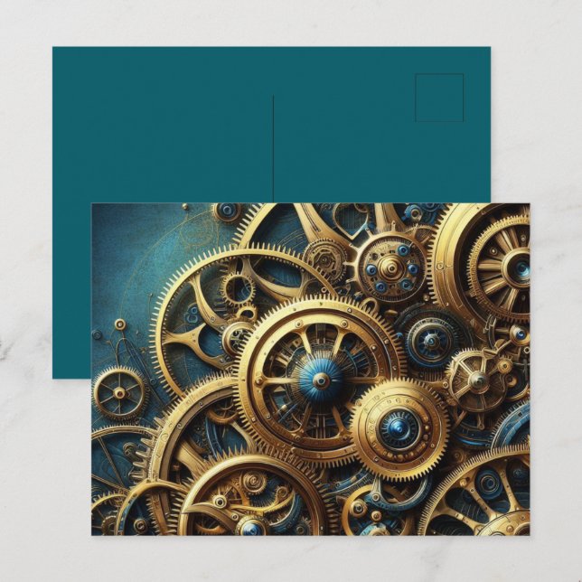 Postal Clockwork Gold y Verde azulado (Anverso / Reverso)