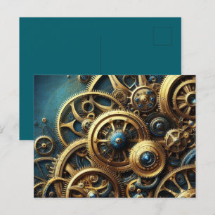 Postal Clockwork Gold y Verde azulado