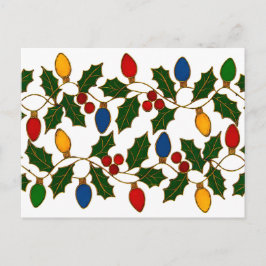 Postal Cloisonne Art Christmas Lights and Holly