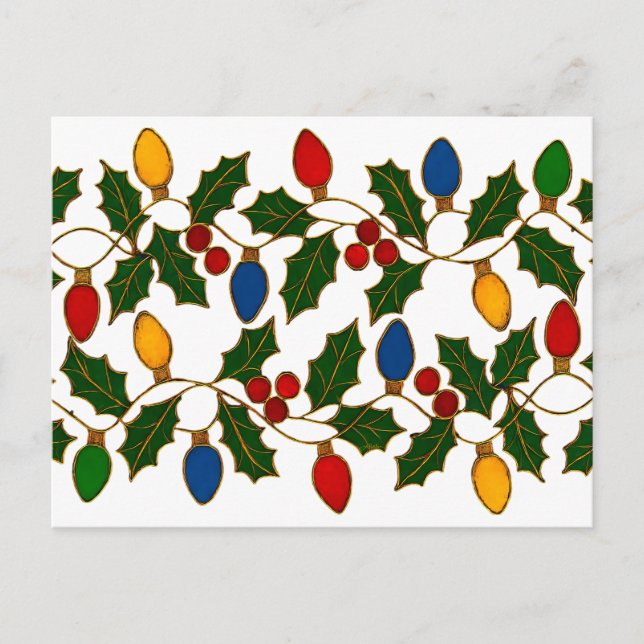 Postal Cloisonne Art Christmas Lights and Holly (Anverso)