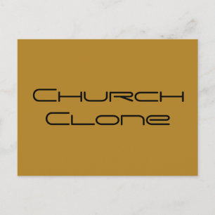 Postal Clon de la iglesia, letras geométricas, croa negra