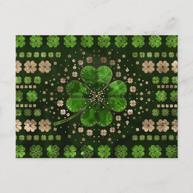 Postal Clover de cuatro hojas de Shamrock irlandés Malach (Anverso)