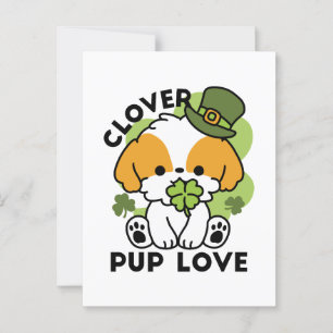 Postal Clover Pup Love - Diseño de perros del Día de San 