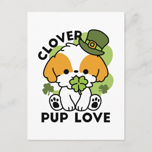 Postal Clover Pup Love - Diseño de perros del Día de San  (Anverso)