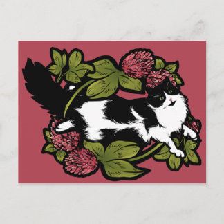 Postal Clover Tuxedo Cat Floral