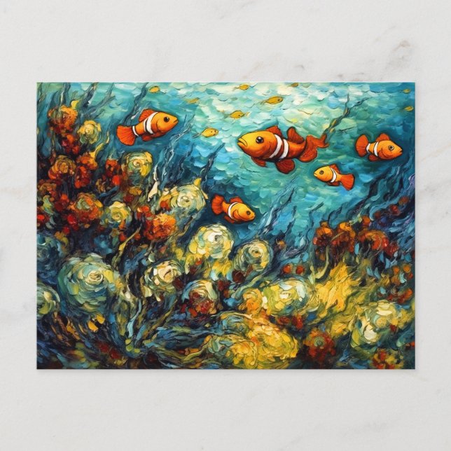 Postal Clownfish in Swirling Coral Reef Painting (Anverso)