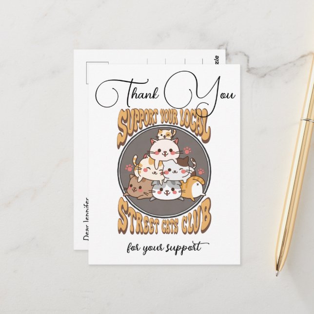 Postal club de gatos callejeros personalizado (Anverso/Reverso In Situ)