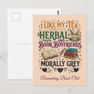 Postal Club de lectura de té de hierbas del novio del lib