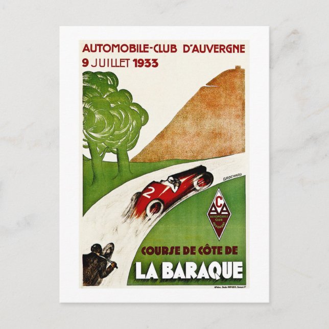 Postal Club del automóvil D'Auvergne 1933 (Anverso)