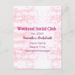 Postal club social del fin de semana rosa brillo despedid