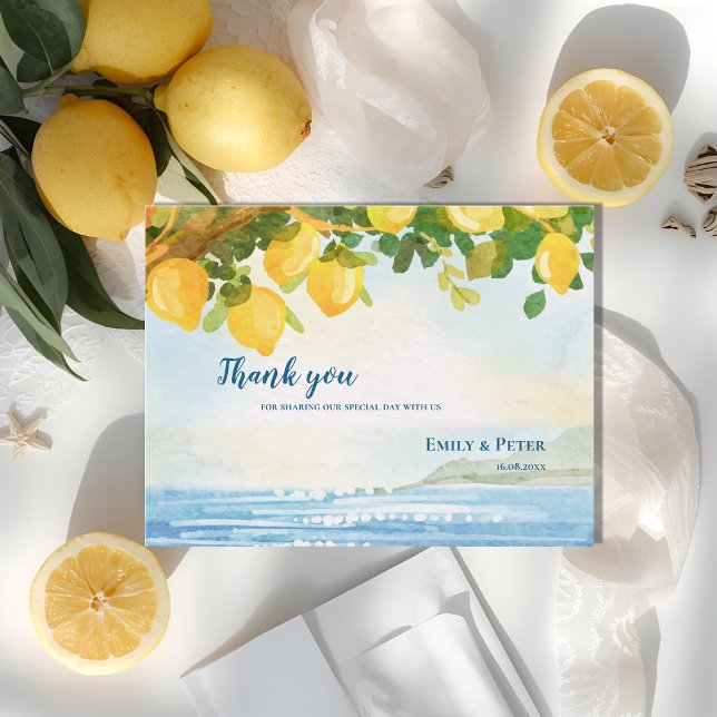 Postal Coastal Lemon Garden Wedding Thank You (Coastal Lemon Garden Wedding Thank You Postcard)